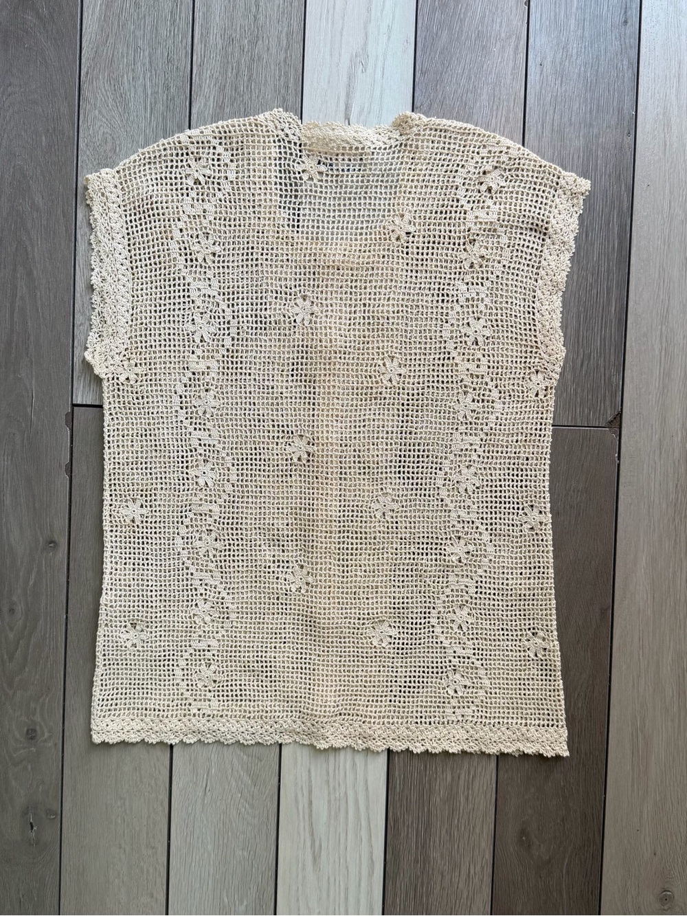 Hand Crocheted Vintage Button-Up Vest - Cream - Picture 5 of 5